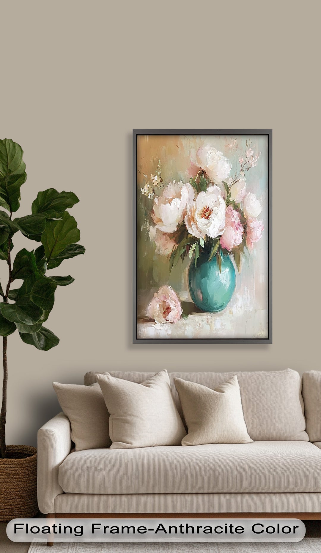 Blushing Peonies in Jade Vase – Romantic Flower Oil Painting