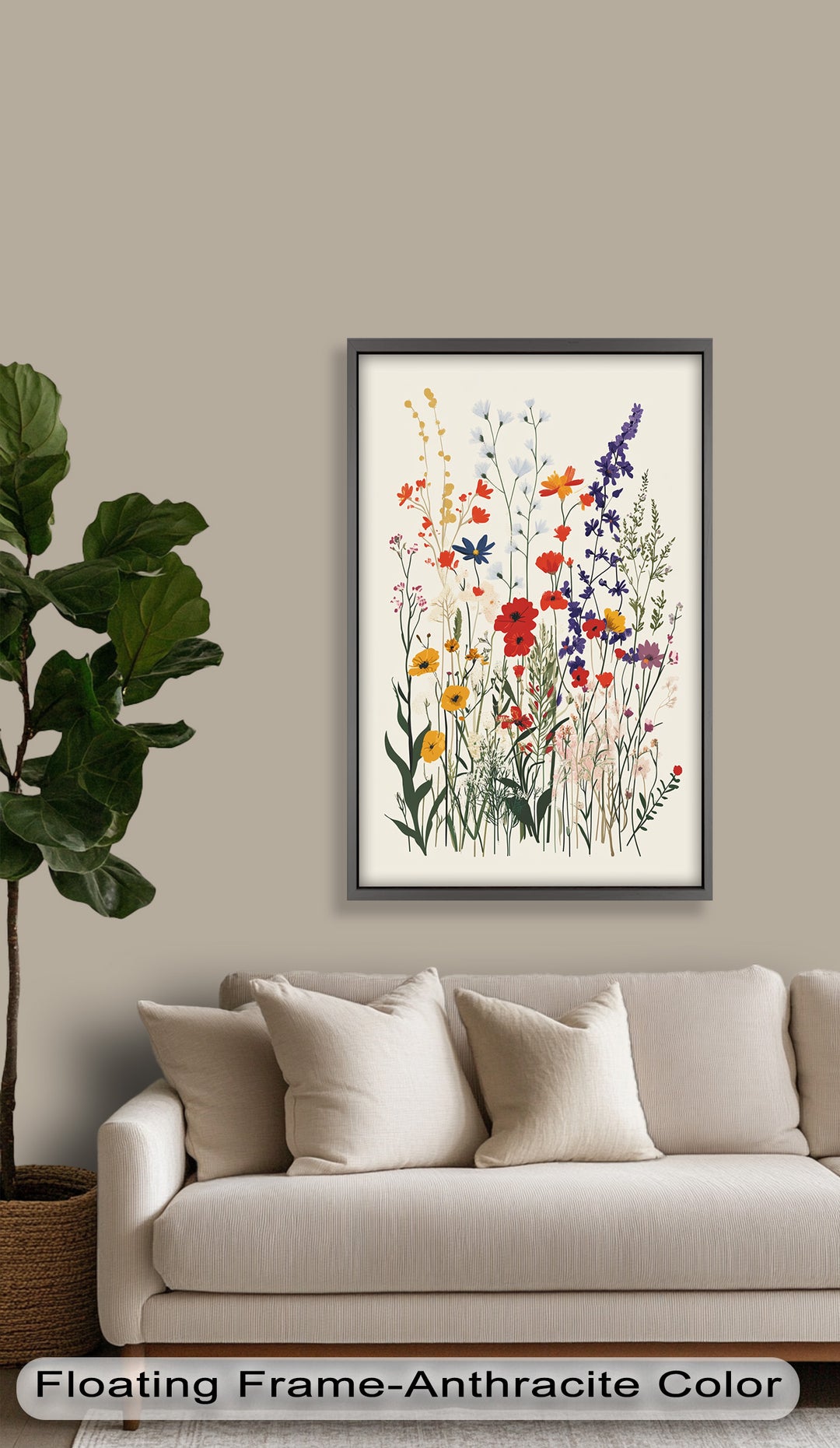 Wild Meadow Bloom – Farbenfrohes botanisches Ölgemälde im Boho-Stil