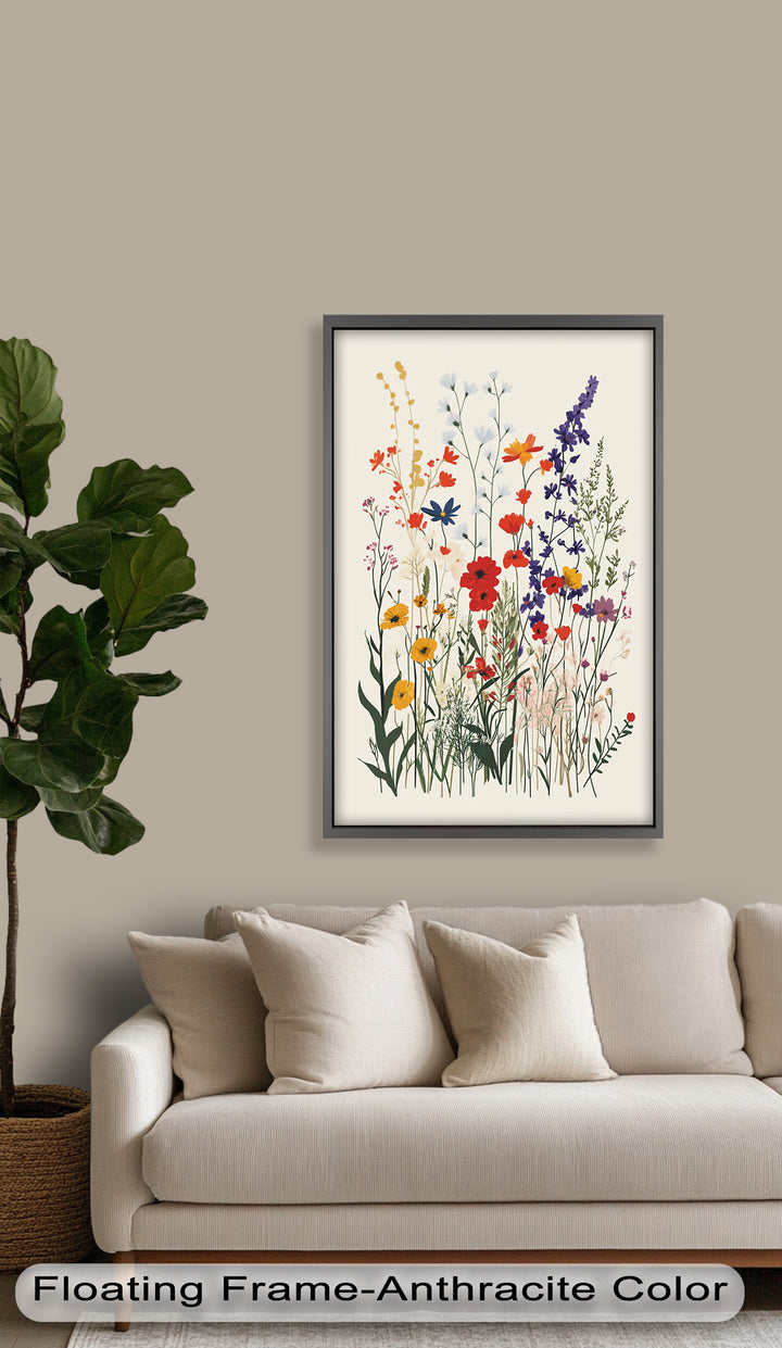 Wild Meadow Bloom – Farbenfrohes botanisches Ölgemälde im Boho-Stil