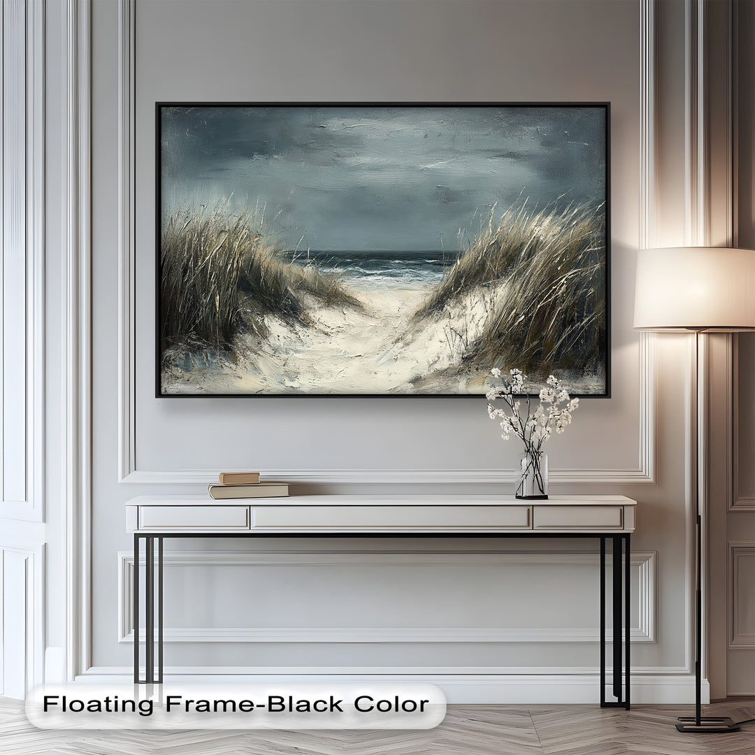 A powerful tribute to the untamed shore, this painting reflects the quiet intensity of nature before or after a passing storm.