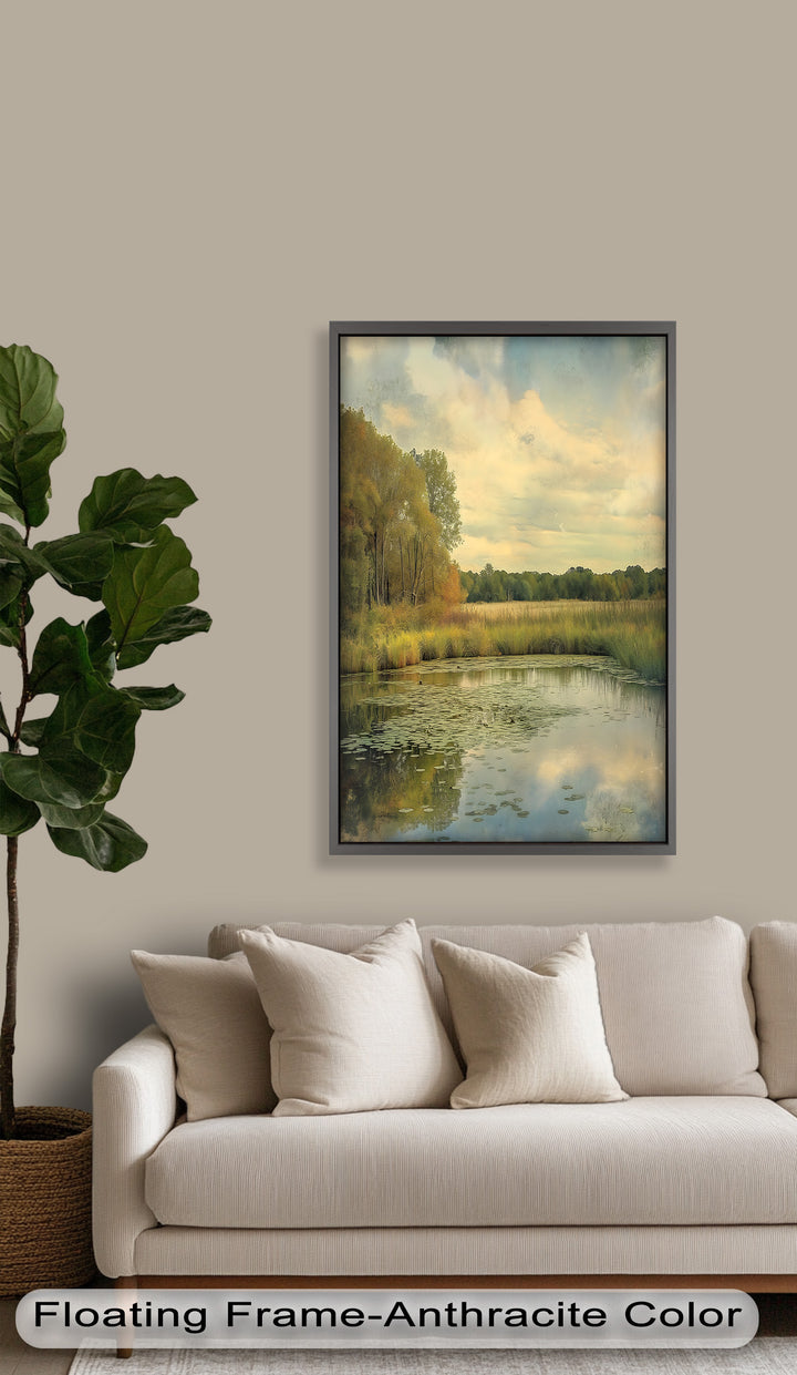 Stille Reflexionen – Teich in der Abenddämmerung, Ölgemälde am Hudson River