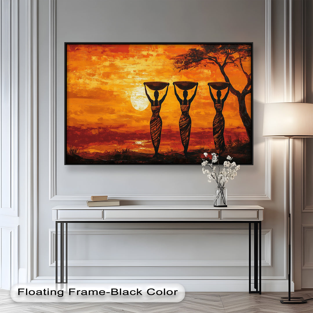 Afrikanische Frauenkunst – Stammes-Silhouette Wanddekoration Ölgemälde