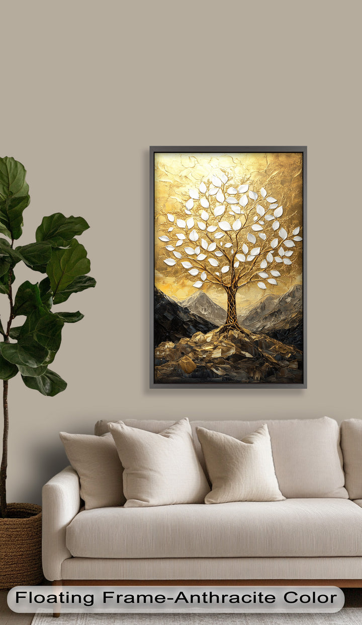 Golden Genesis – Abstraktes Ölgemälde „Baum des Lebens“