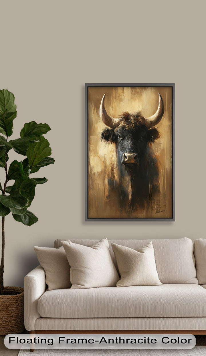Bull in Amber Tones - Animal Oil Painting