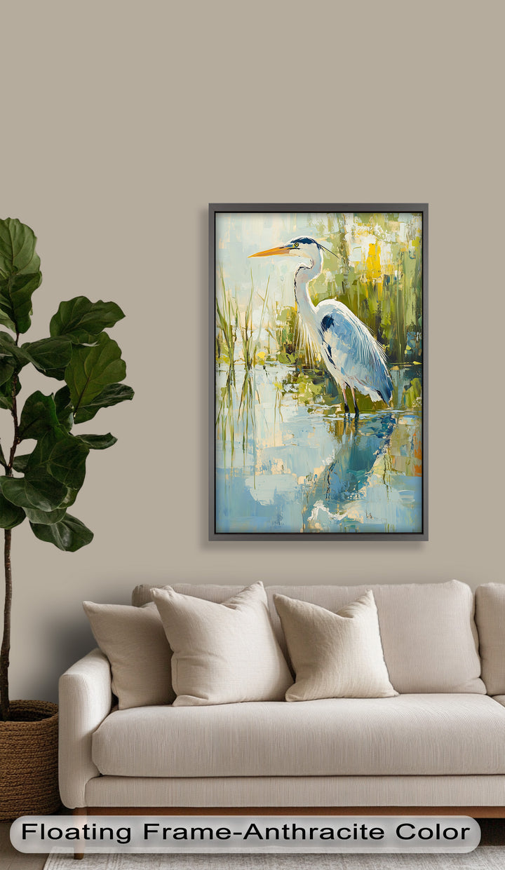 Reflections of Grace – Heron in Wetlands Oil Painting