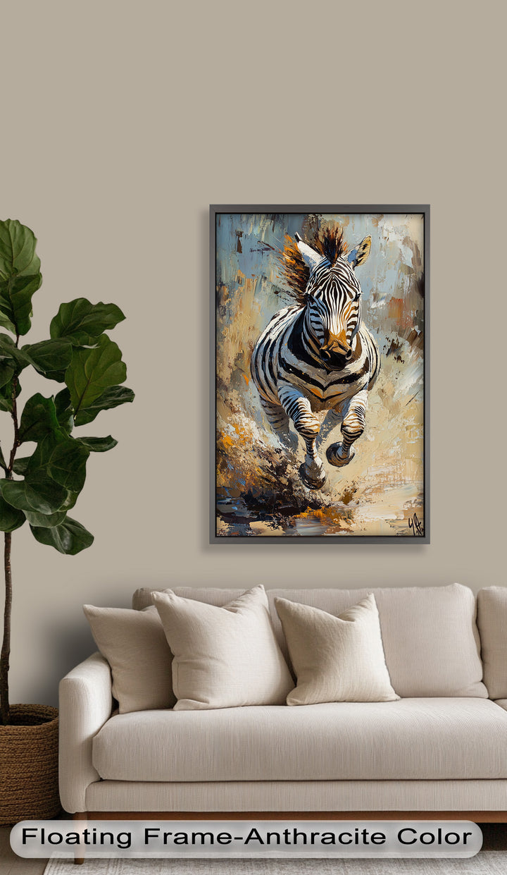 Charging Zebra in Dust Storm – Wildlife Animal Oil Painting