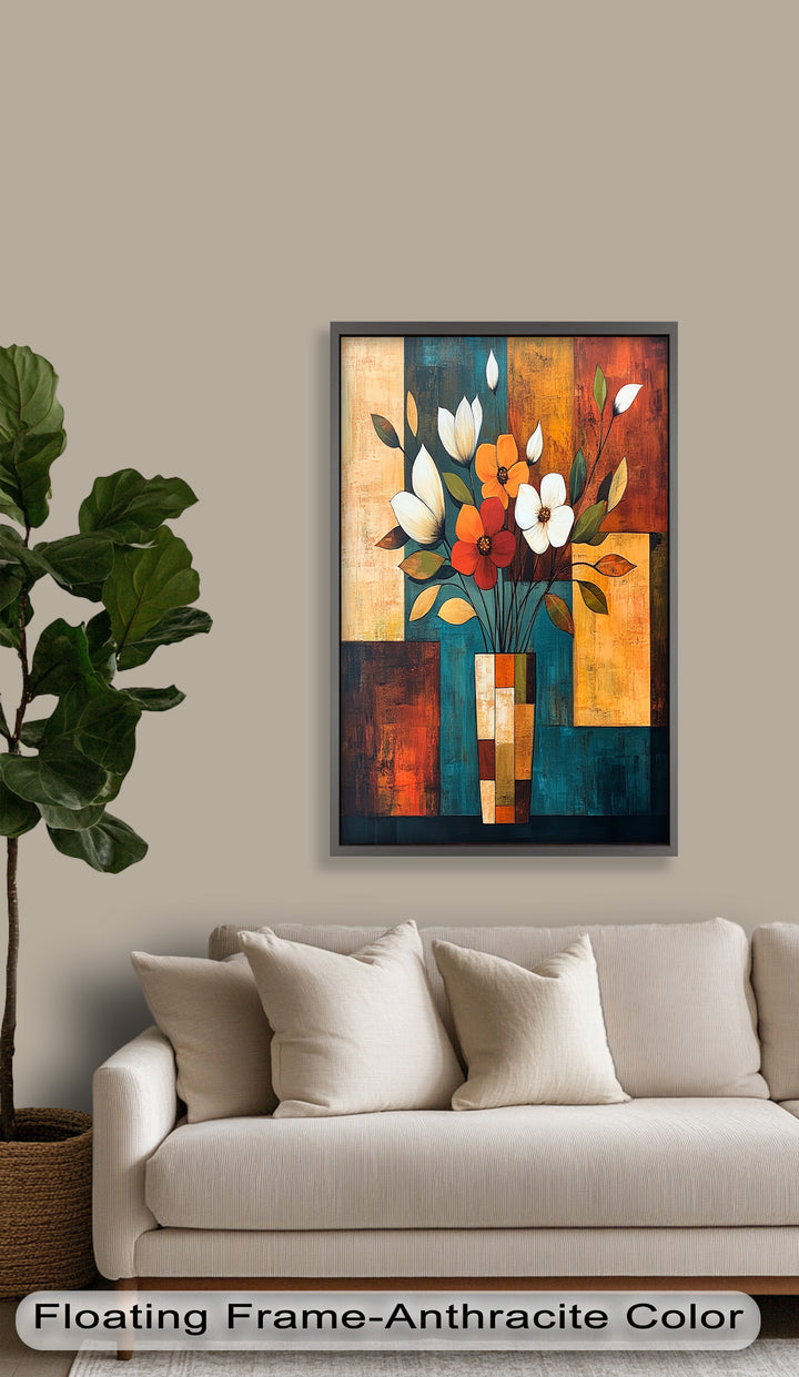 Geometric Bloom – Modern Floral Abstract Oil Painting