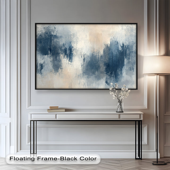 Echoes in Mist – Stimmungsvolles abstraktes Ölgemälde in Blau und Beige