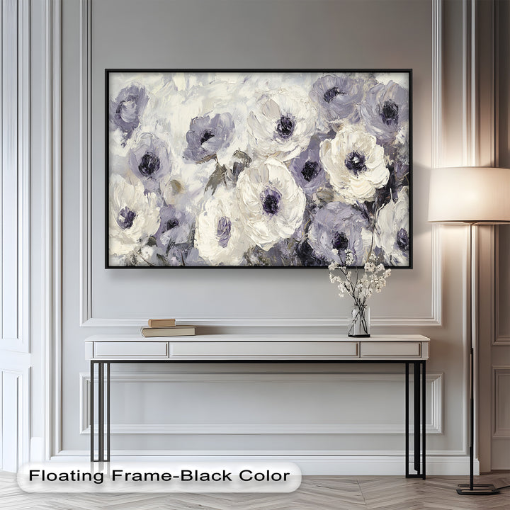 Ivory Whispers – Cream and Lavender Anemone Flower Oil Painting