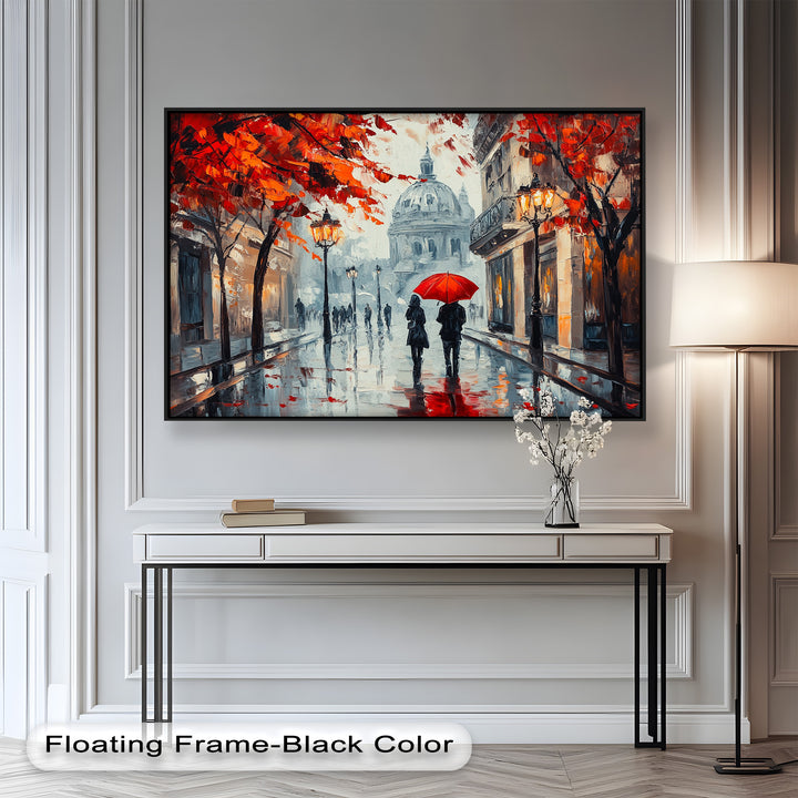 Lovers Walking with Red Umbrella - Love Oil Painting