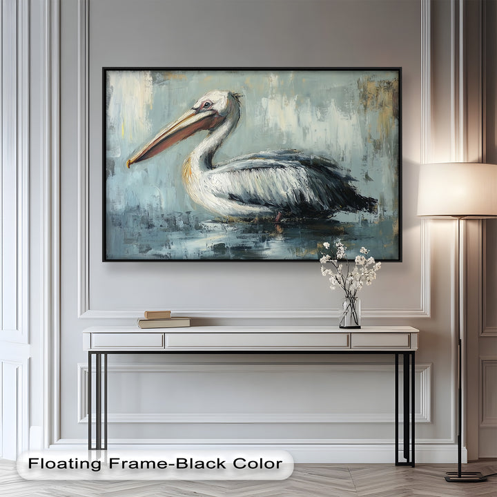 White Pelican Resting by the Water - Animal Oil Painting