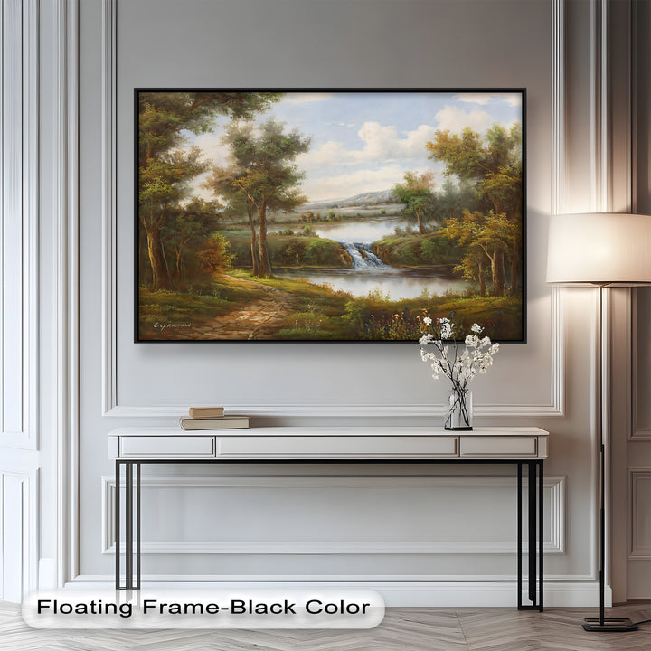 Tranquil Forest Cascade – Vintage Oil Painting
