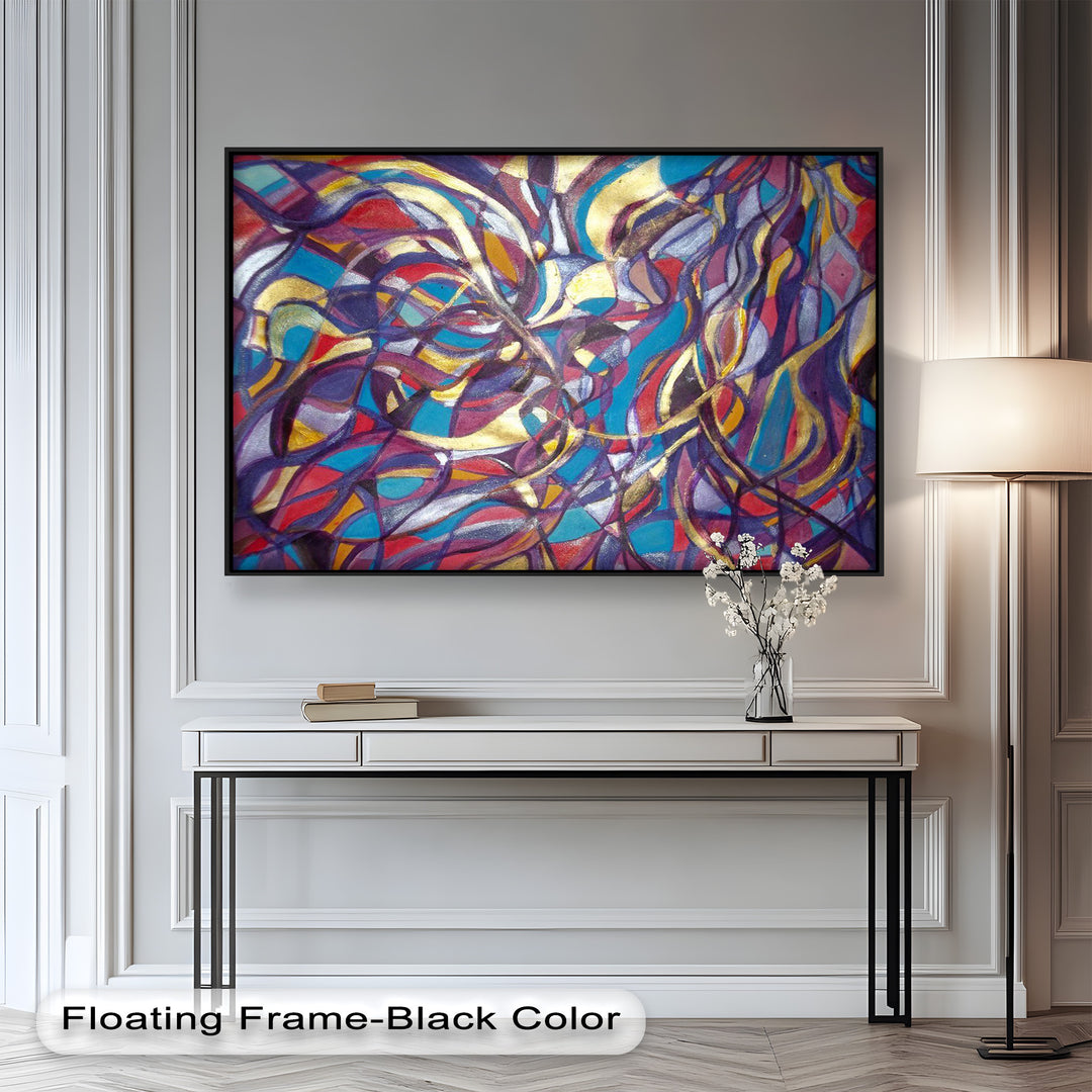Chaotic yet harmonious abstract art filled with colorful, interwoven paths and organic shapes.

