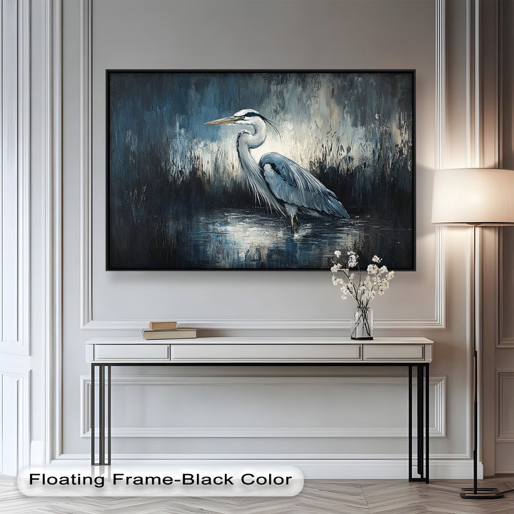 Heron in Misty Marshland – Animal Oil Painting