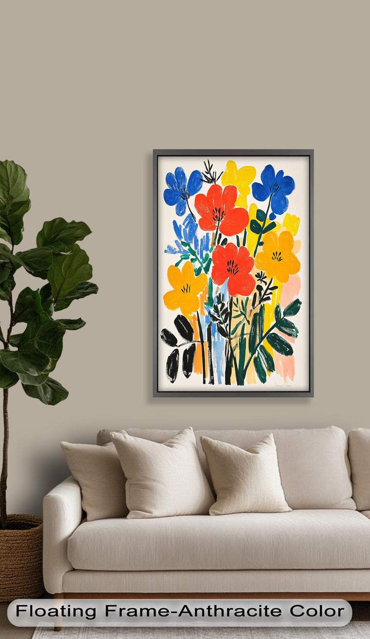 Fröhlicher wilder Garten – Fauvistisches Boho-Blumen-Ölgemälde