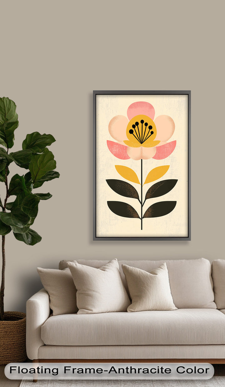 Mid-Century Bloom – Retro Floral Minimalist Wall Art Oil Painting