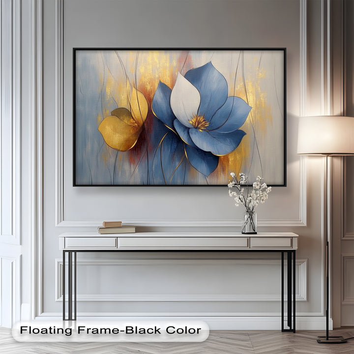Blaue Magnolien-Wandkunst – Blumen-Ölgemälde