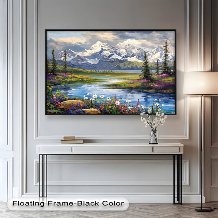 Vintage Mountains & River – Framed Oil Painting