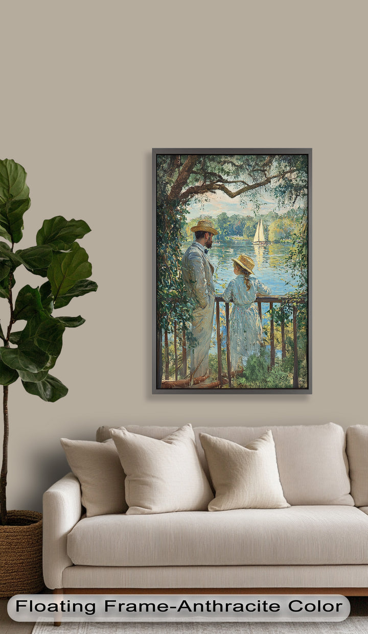 Father and Daughter by the Lake - Impressionist Oil Painting