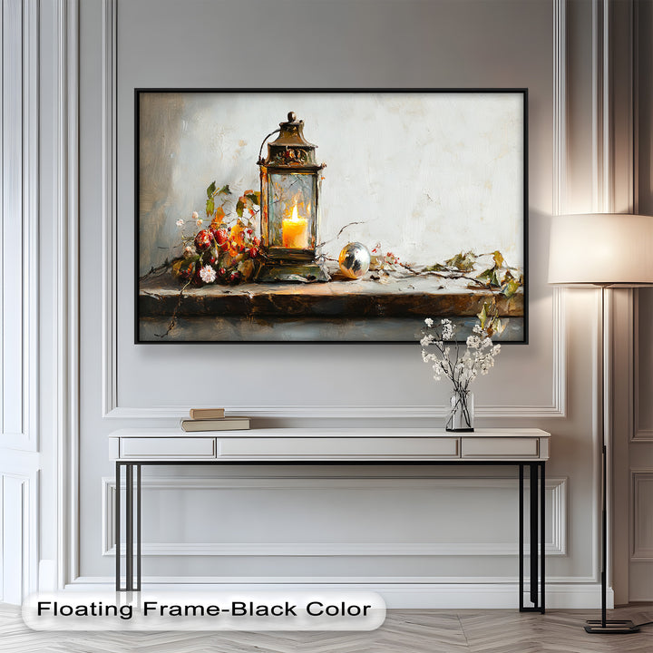 Bronze Candle Lantern Art – Winter Decor Oil Painting