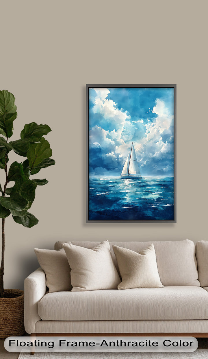 Blue Sky – White Sailboat Oil Painting