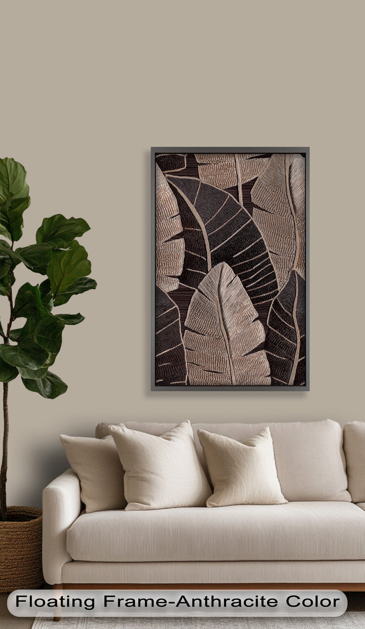 Tactile Tropics – Brown Leaf Composition Flower Oil Painting