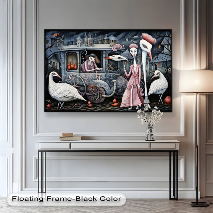 Crimson Couriers – Surreal Carriage Scene Oil Painting