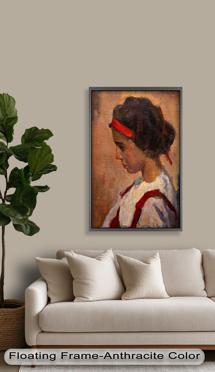 Side Portrait of a Young Woman in Red Ribbon - Picasso Oil Painting