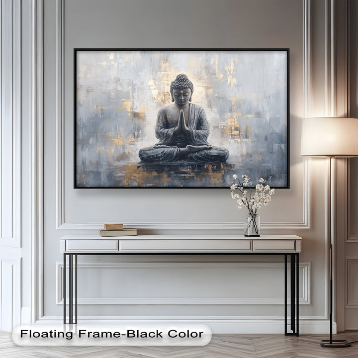 Graue Buddha-Meditationswandkunst – Religiöses Ölgemälde