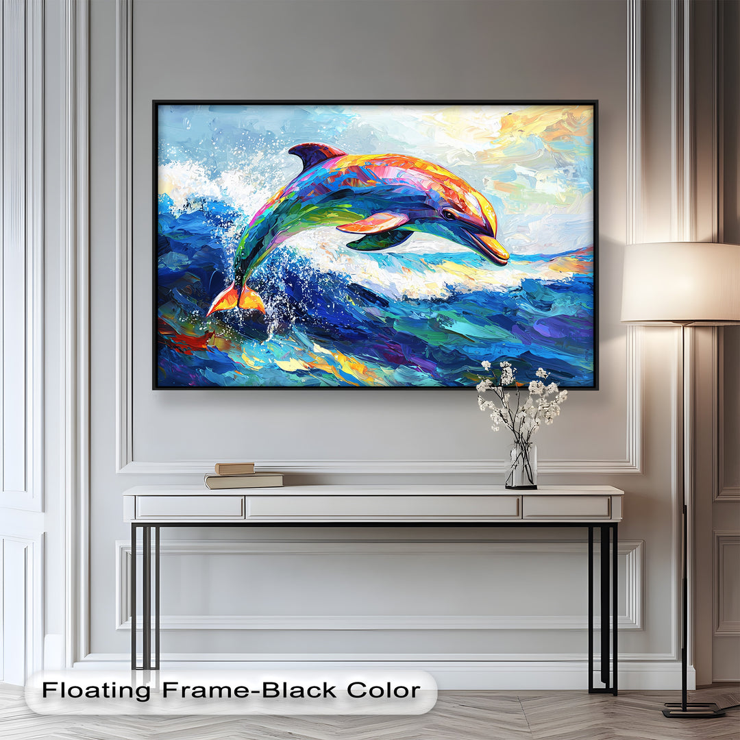 Dolphin Leaping Through Ocean Waves – Animal Oil Painting