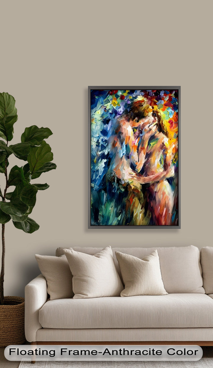 Ethereal Embrace – Abstract Lovers in a Burst of Color Oil Painting
