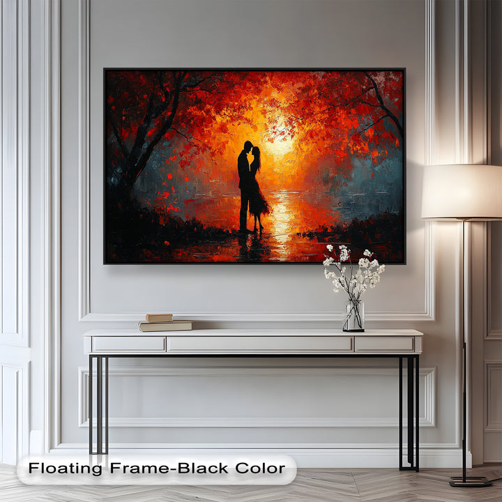Passionate Kiss Beneath Autumn Flames - Love Oil Painting