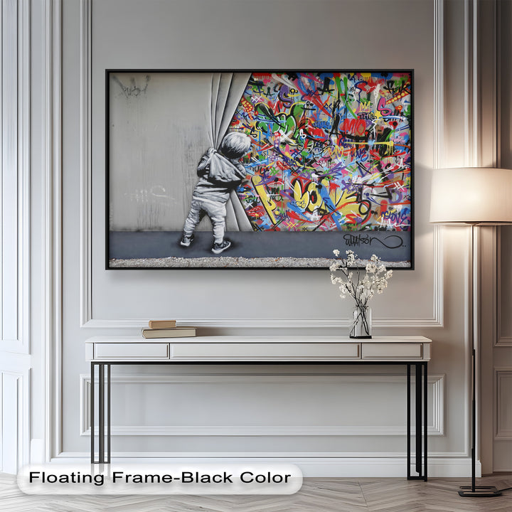 Beyond the Curtain – Banksy-Inspired Graffiti Oil Painting
