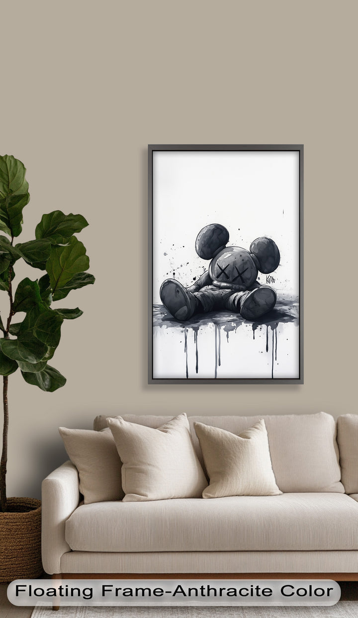 Gefallenes Schweigen – Monochromes KAWS-Ölgemälde