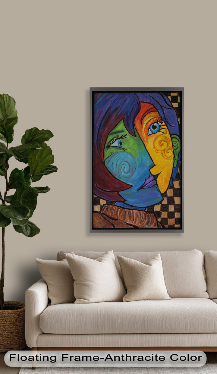 Dual Emotions – Vibrant Abstract Portrait Picasso Oil Painting