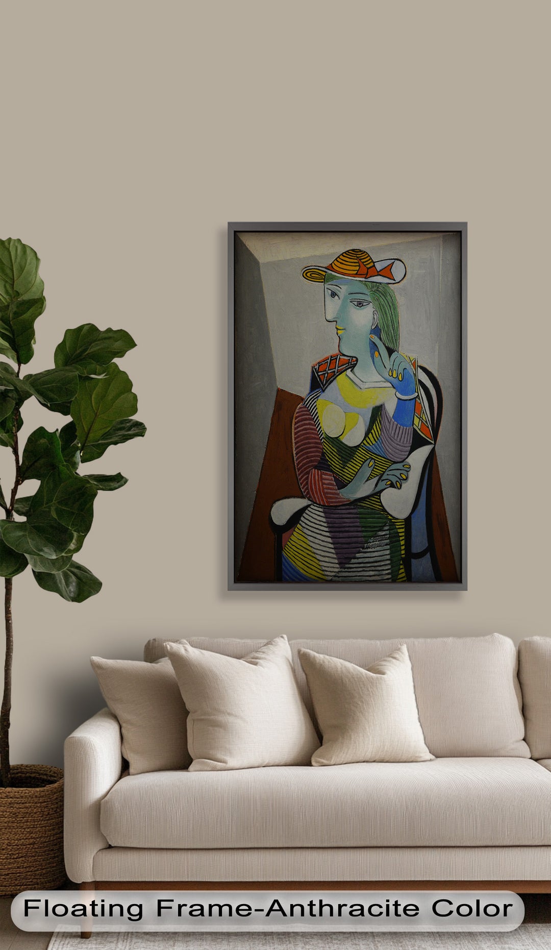 Striped Serenity – Colorful Woman in Hat Picasso Oil Painting