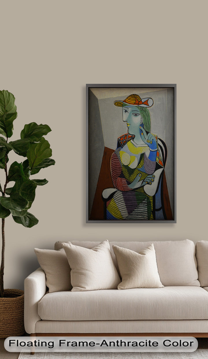 Striped Serenity – Colorful Woman in Hat Picasso Oil Painting