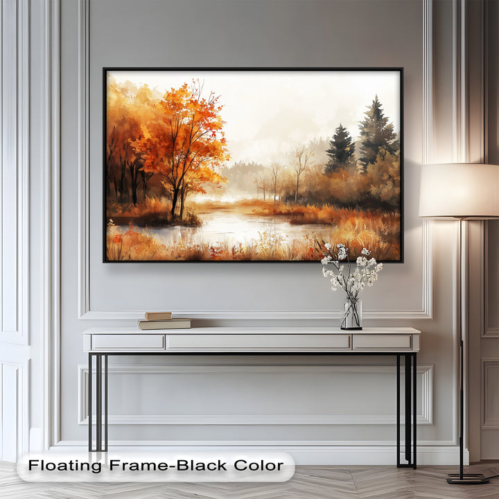 Autumn Forest Lake Wall Art – Fall Nature Oil Painting