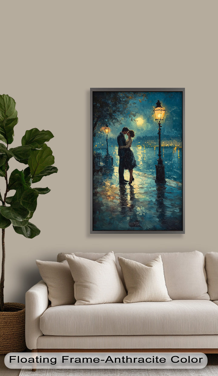 Romantic Couple Under Moonlight - Love Oil Painting
