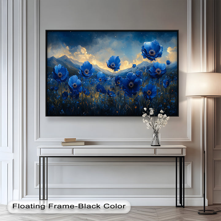 Blue Poppies Beneath a Twilight Sky - Flower Oil Painting