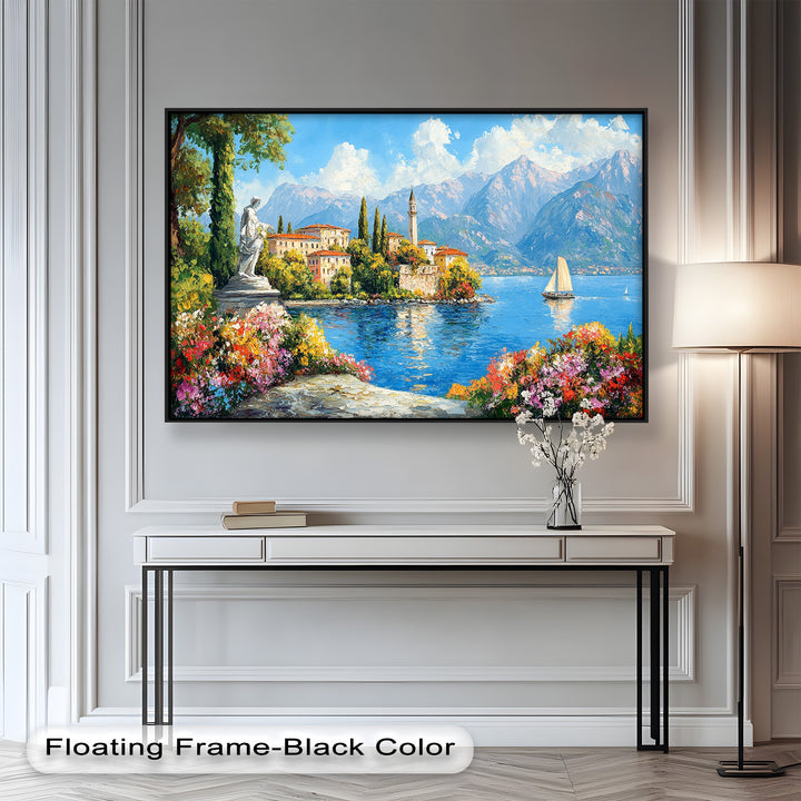 Colorful Italian Lake Town Wall Art – Landscape Oil Painting