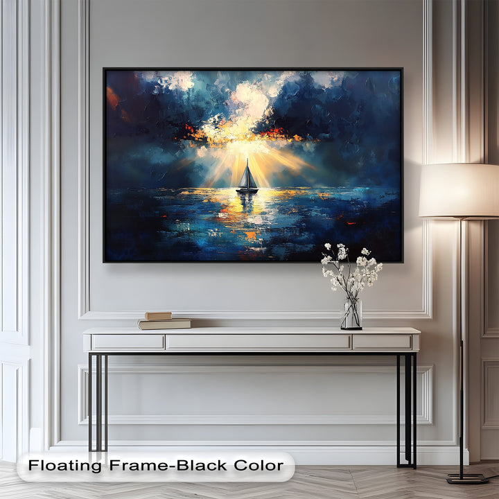 Radiant Horizon – Sailboat at Sunset Oil Painting