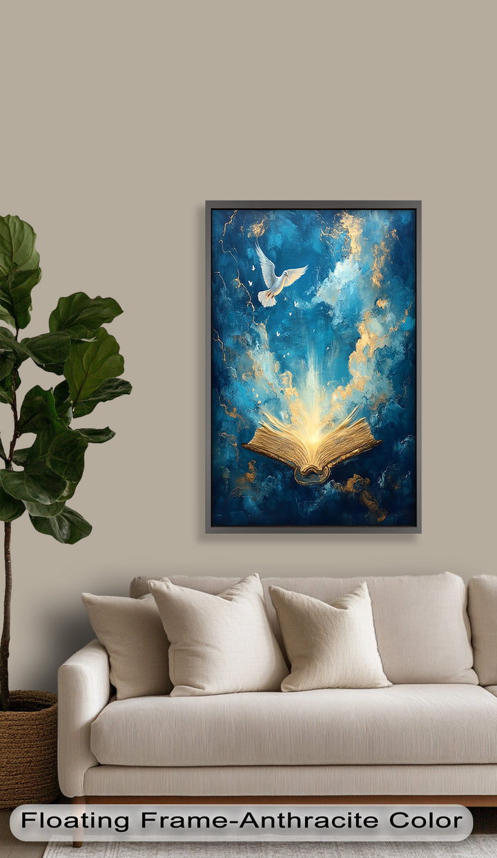 Illuminated Bible with Dove - Christian Oil Painting