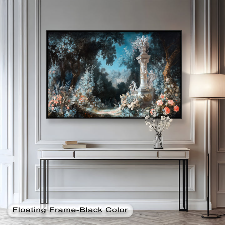 Moonlit Garden with Classical Column – Romantic Rococo Oil Painting
