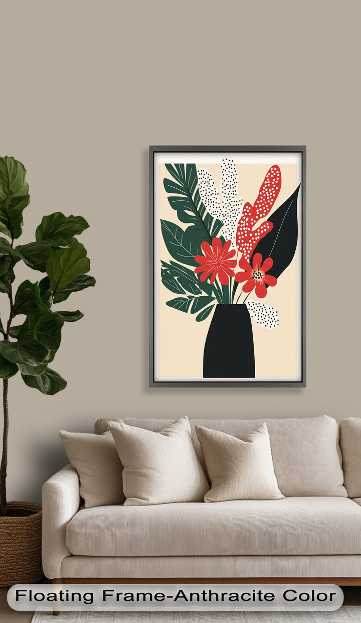 Purpurrote Blüte in monochromer Vase – Modernes florales Ölgemälde