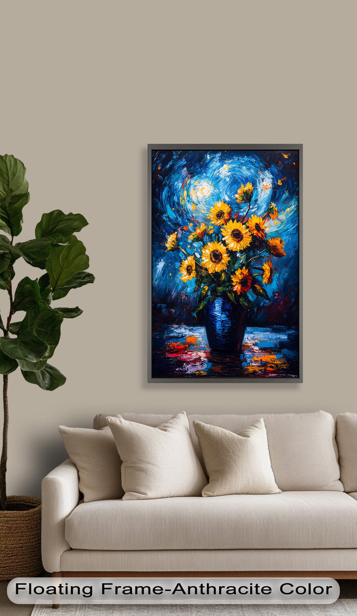 Sternennacht Sonnenblumen – Expressionismus Ölgemälde