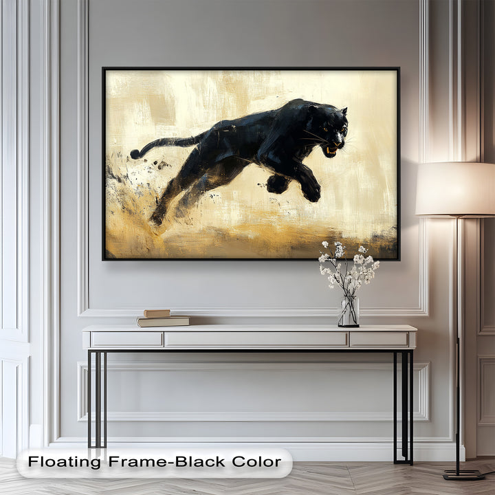 Charging Black Panther in Motion – Animal Oil Painting
