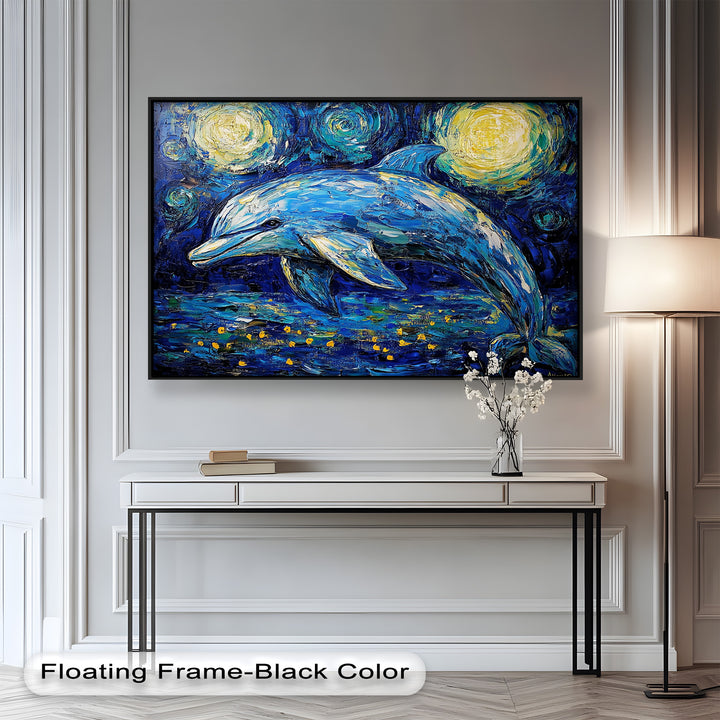 Starry Night Dolphin in Ocean Dreamscape – Animal Oil Painting