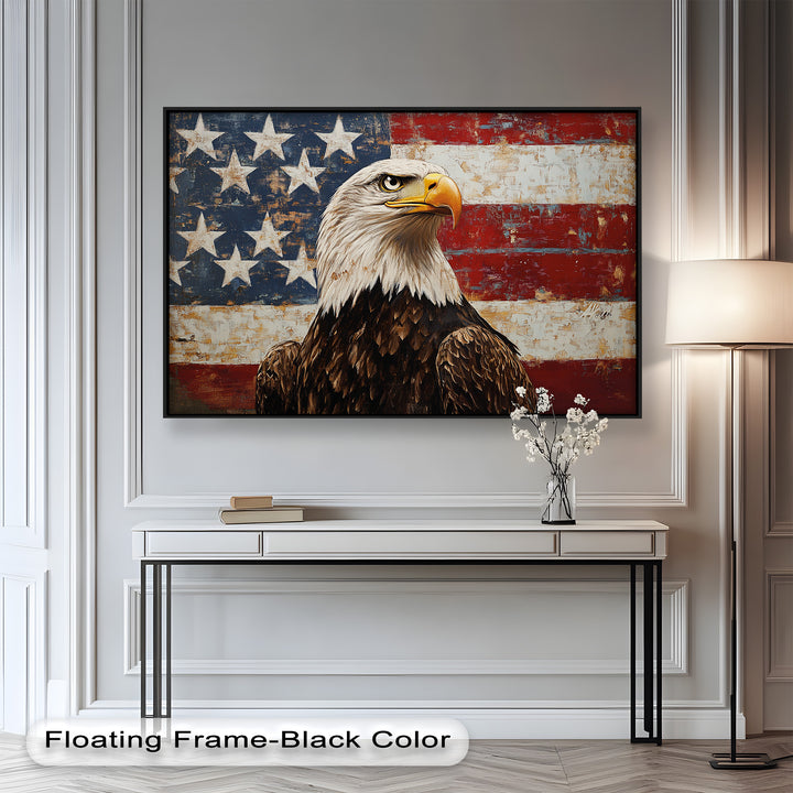 Adler mit amerikanischer Flagge – Patriotisches Ölgemälde