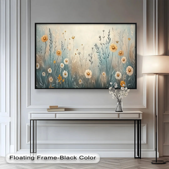 Revealing the abstract quality of the 'Wildflower Whimsy' oil painting with its impressionistic flowers that lends an exquisite example of oil painting home decor.